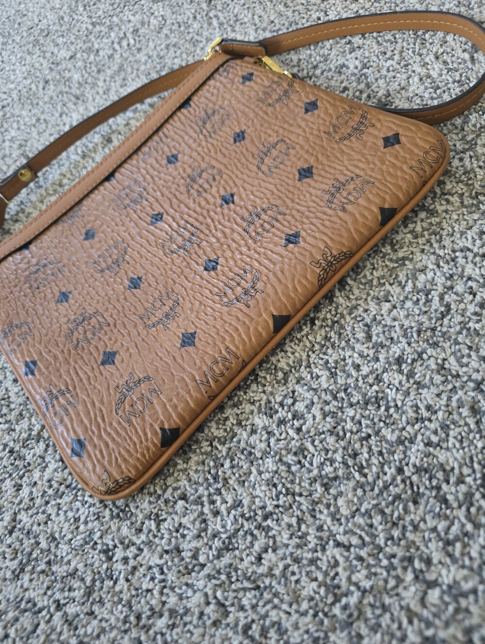 MCM Cognac Visetos Monogram Slim Shoulder Bag Pouch - Picture 9 of 10